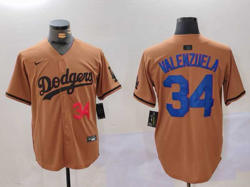 Men%27s Los Angeles Dodgers #34 Toro Valenzuela Number Olive Cool Base Limited Stitched Jersey
